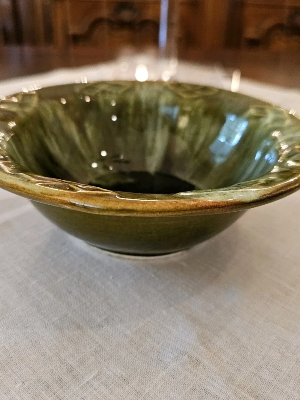 Vintage Wade of California Green Drip Glaze Bowl 6.5